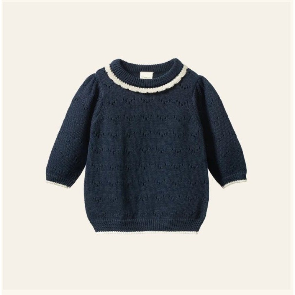 Nature Baby Long Sleeve Navy Pointelle Maeve Tee Size 2Y New With Tags